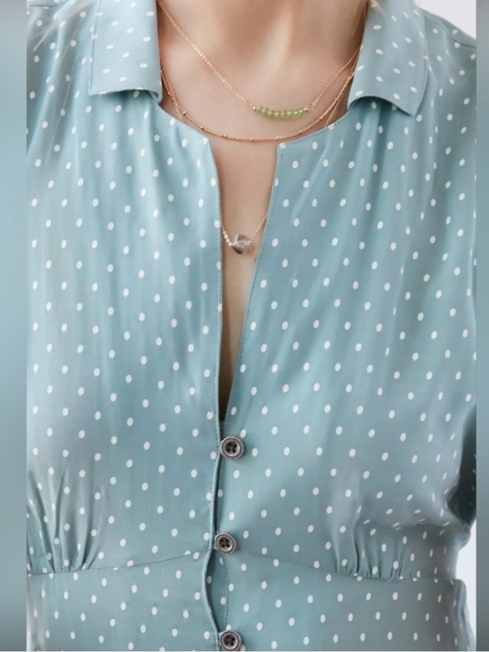 UO Kimchi Blue Polka Dot Button Front Mini Dress tie back urban outfitters twee - Picture 4 of 6